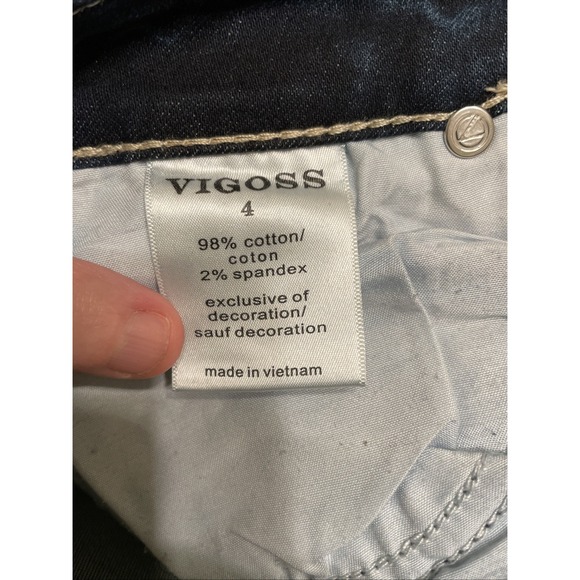 VIGOSS Boyfriend Jeans Womens 4 Dark Wash Distressed Denim Relaxed Fit - Picture 9 of 10